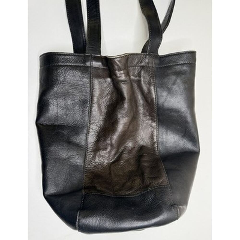 Vintage Naturally Yours Bucket Shoulder Bag Black Brown Leather Zip Dual Handles - Picture 5 of 15